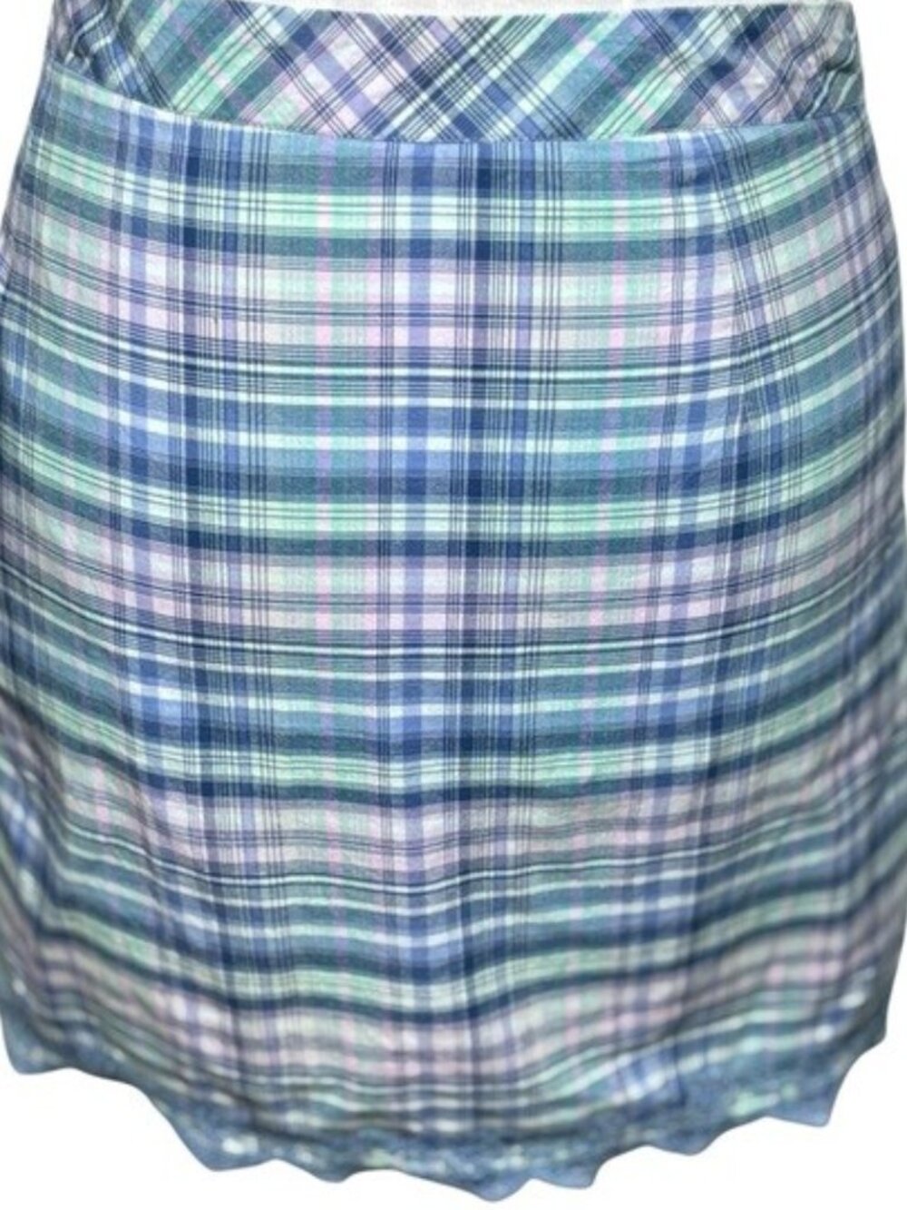 Vineyard Vines Blue Plaid Cotton Skirt Lace Hem Preppy Size 14